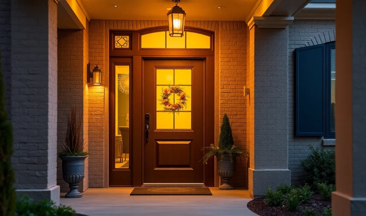 Front door replacement: inviting entry with premium exterior door and warm lighting