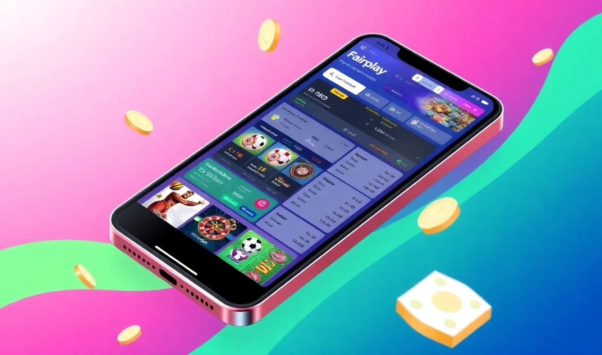 An engaging image showcasing fairplay online betting app on mobile device with sports and casino graphics for user engagement.
